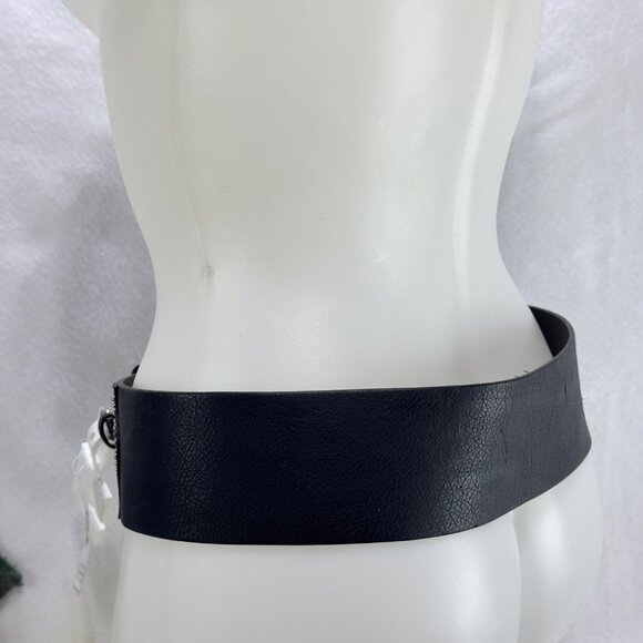 JESSICA SIMPSON Wide Black Faux Leather Belt Triple Buckle Studded Details Women - Picture 4 of 12